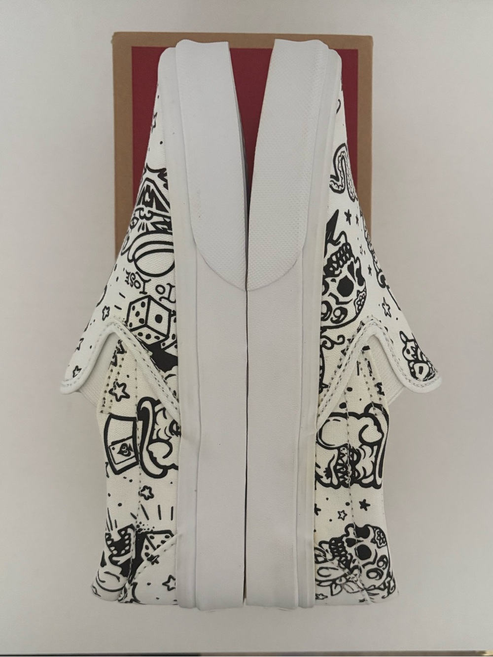 NWT- Vans White Slip-On Sneakers with Tattoo-Style Graphics-with Markers - Picture 8 of 13